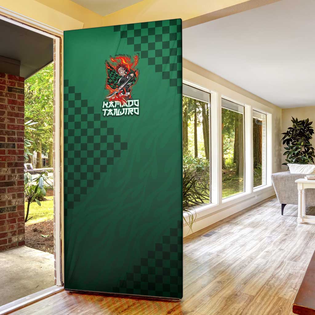 Kamado Tanjiro Demon Slayer Door Cover Flame Burst Anime Checkered Style