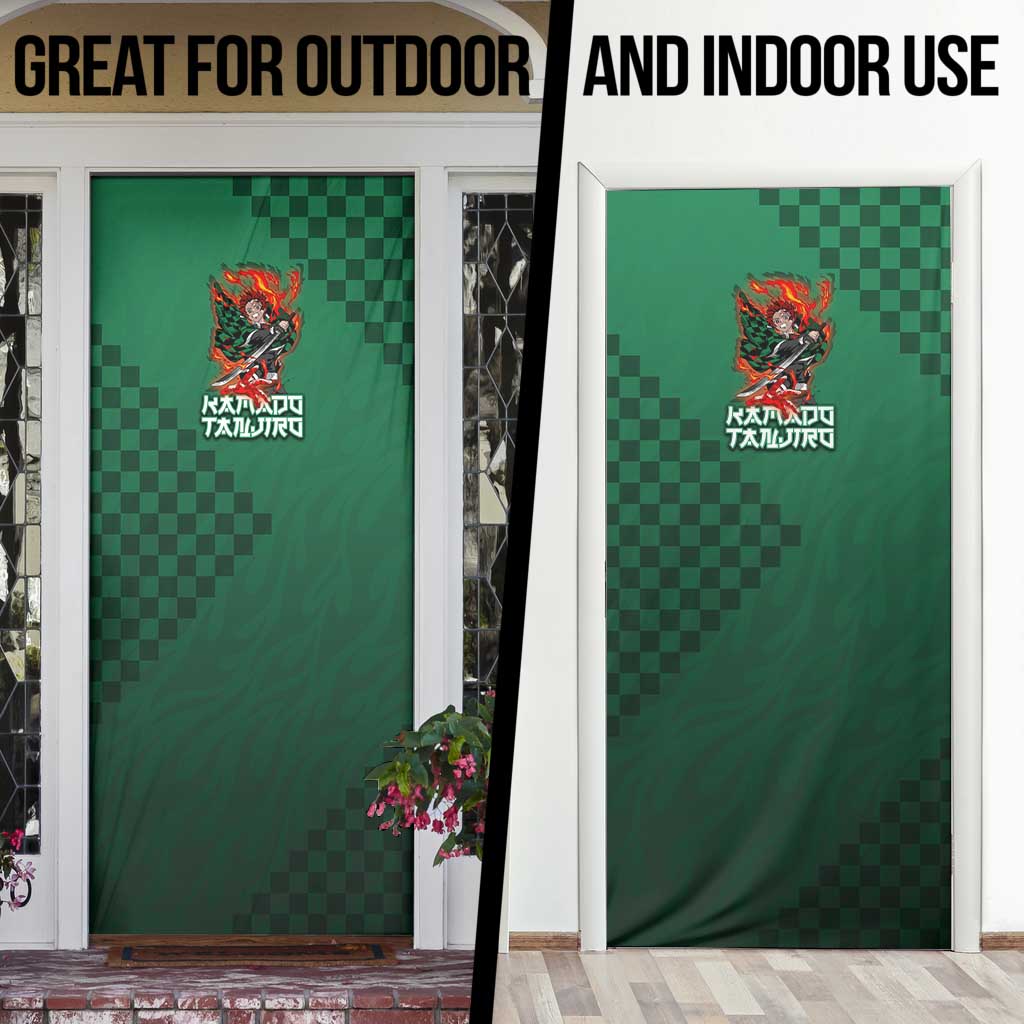 Kamado Tanjiro Demon Slayer Door Cover Flame Burst Anime Checkered Style