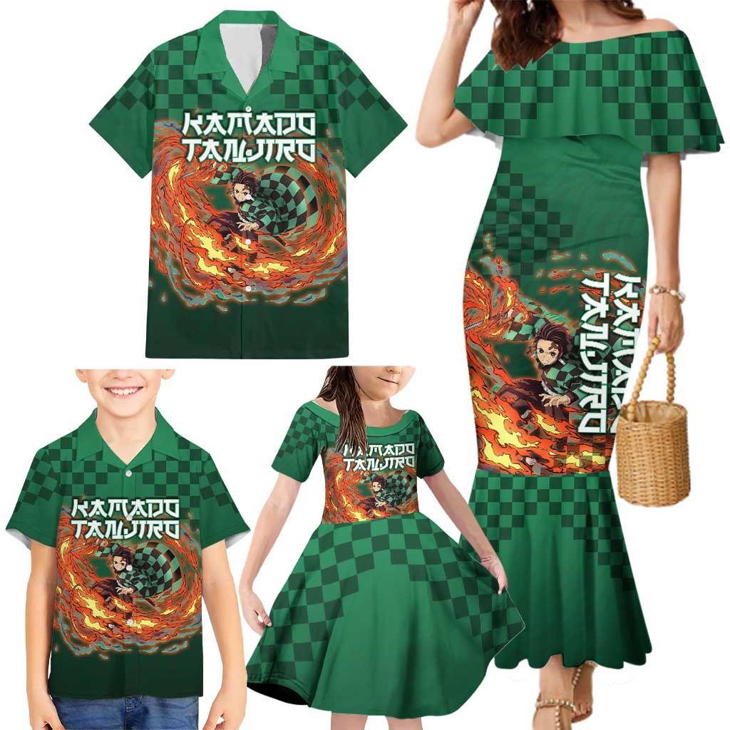 Kamado Tanjiro Demon Slayer Family Matching Mermaid Dress and Hawaiian Shirt Flame Burst Anime Checkered Style