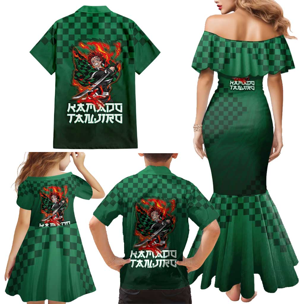 Kamado Tanjiro Demon Slayer Family Matching Mermaid Dress and Hawaiian Shirt Flame Burst Anime Checkered Style