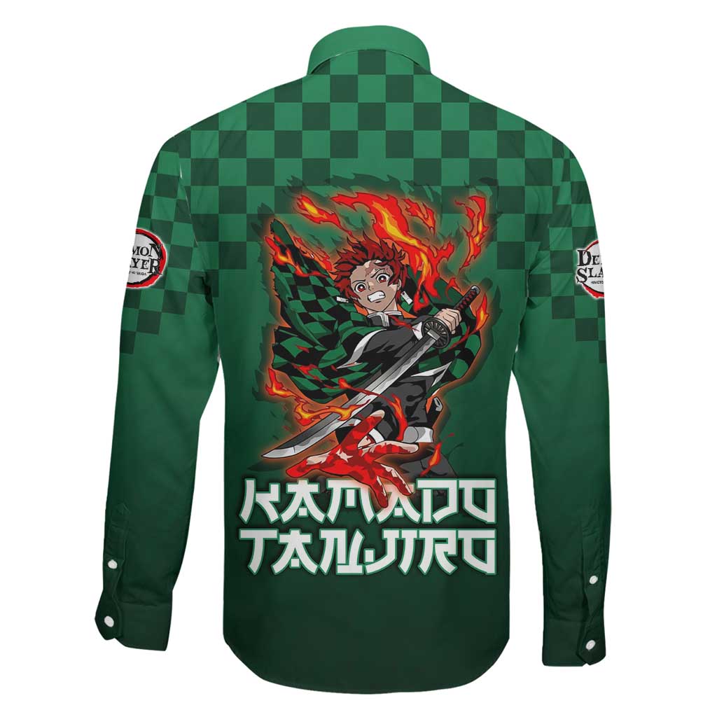 Kamado Tanjiro Demon Slayer Family Matching Off Shoulder Maxi Dress and Hawaiian Shirt Flame Burst Anime Checkered Style