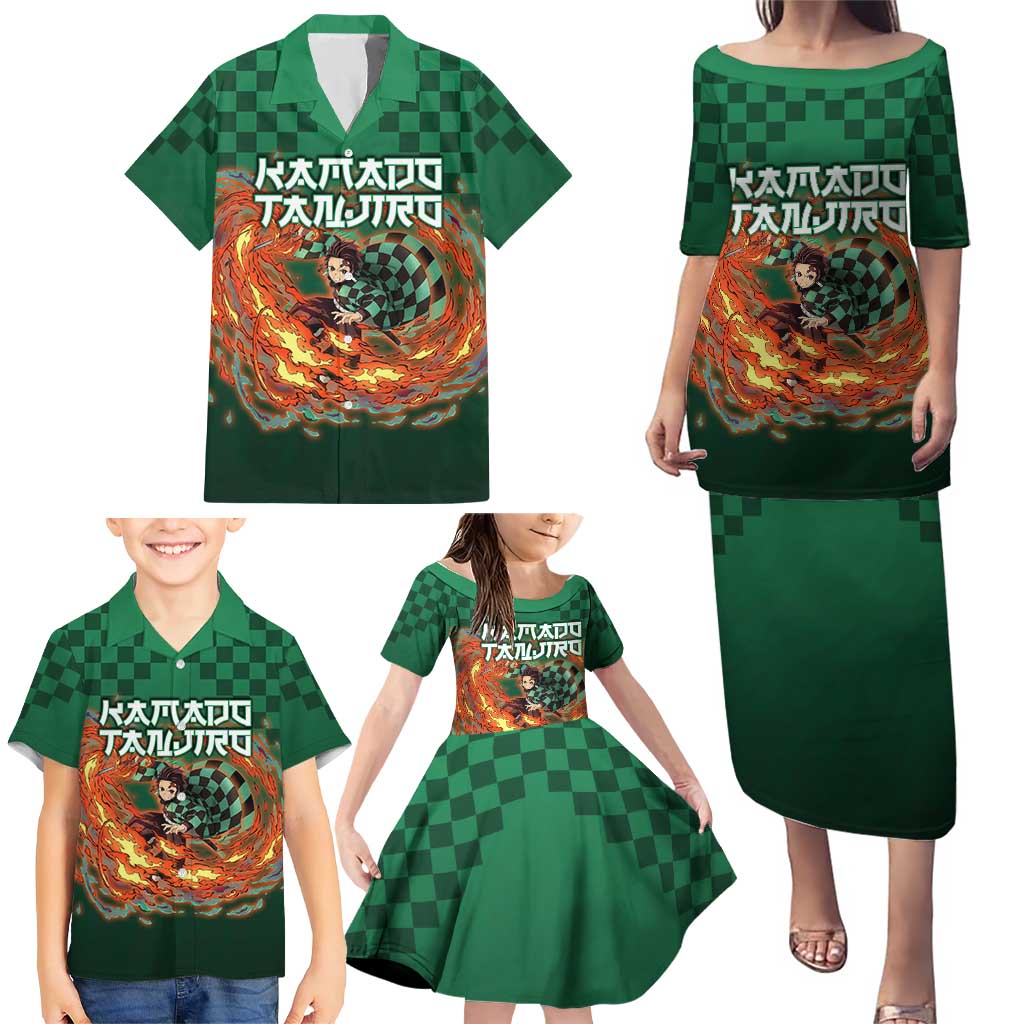 Kamado Tanjiro Demon Slayer Family Matching Puletasi and Hawaiian Shirt Flame Burst Anime Checkered Style