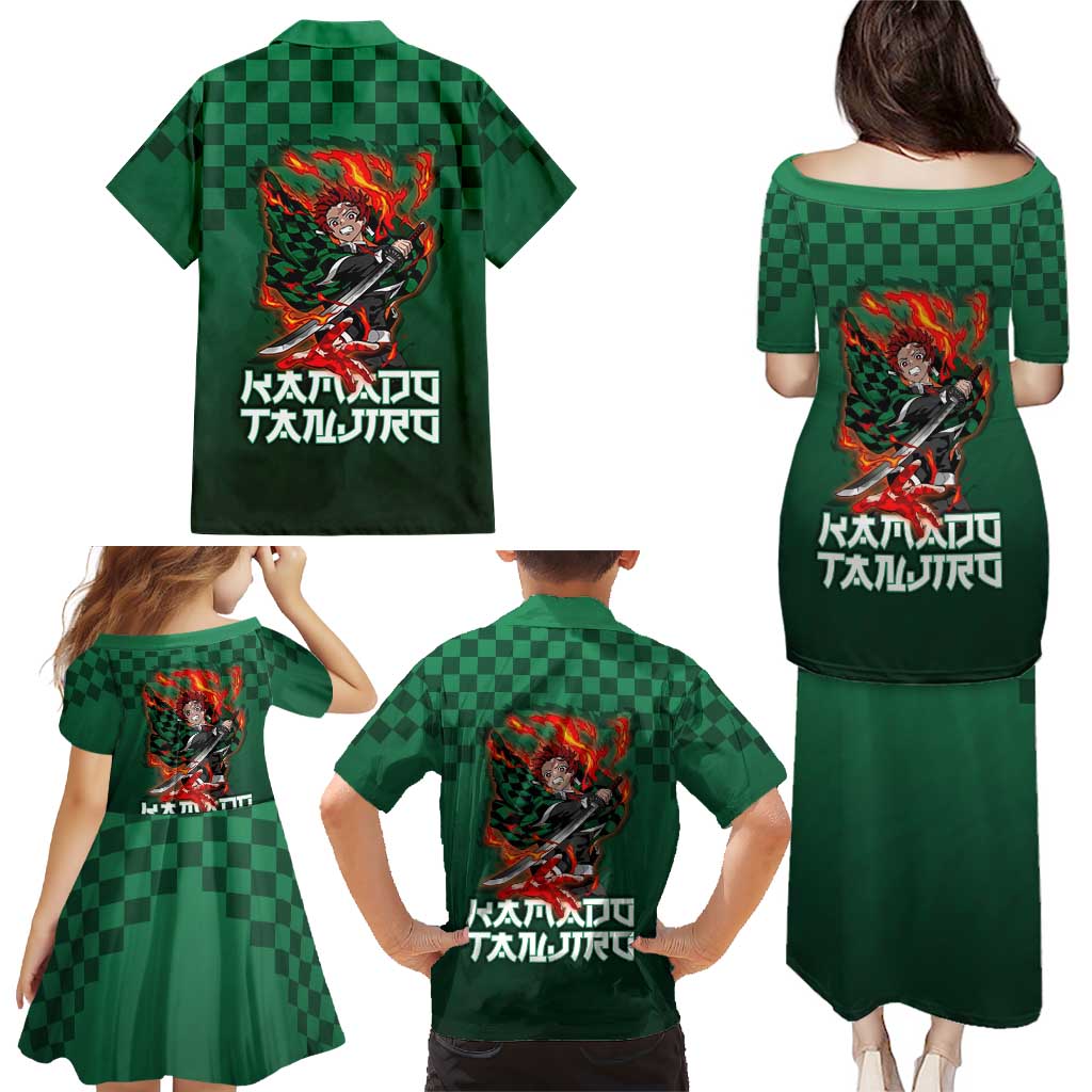 Kamado Tanjiro Demon Slayer Family Matching Puletasi and Hawaiian Shirt Flame Burst Anime Checkered Style