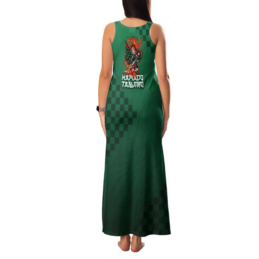 Kamado Tanjiro Demon Slayer Family Matching Tank Maxi Dress and Hawaiian Shirt Flame Burst Anime Checkered Style
