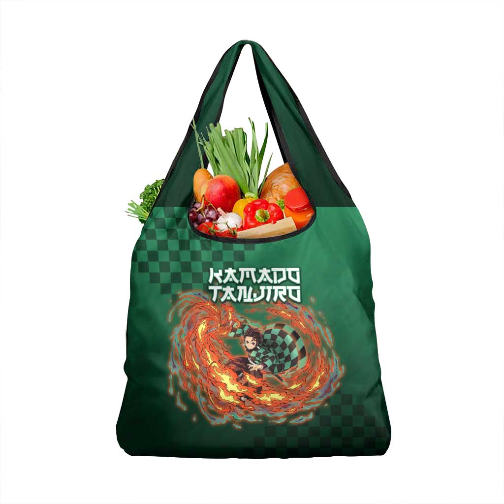 Kamado Tanjiro Demon Slayer Grocery Bag Flame Burst Anime Checkered Style