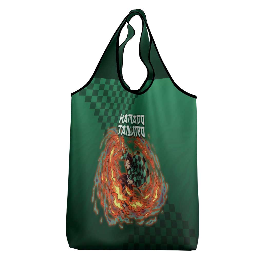 Kamado Tanjiro Demon Slayer Grocery Bag Flame Burst Anime Checkered Style