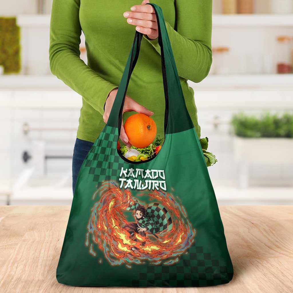 Kamado Tanjiro Demon Slayer Grocery Bag Flame Burst Anime Checkered Style