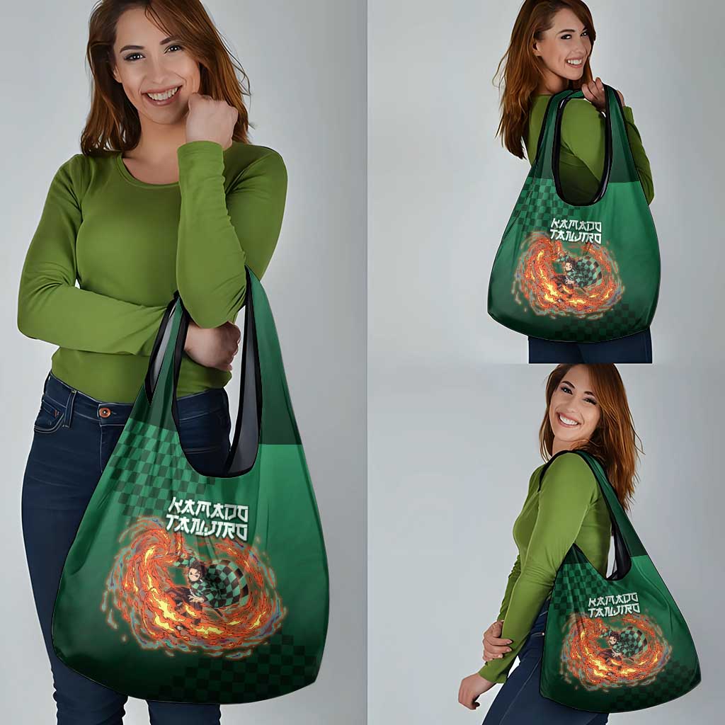 Kamado Tanjiro Demon Slayer Grocery Bag Flame Burst Anime Checkered Style