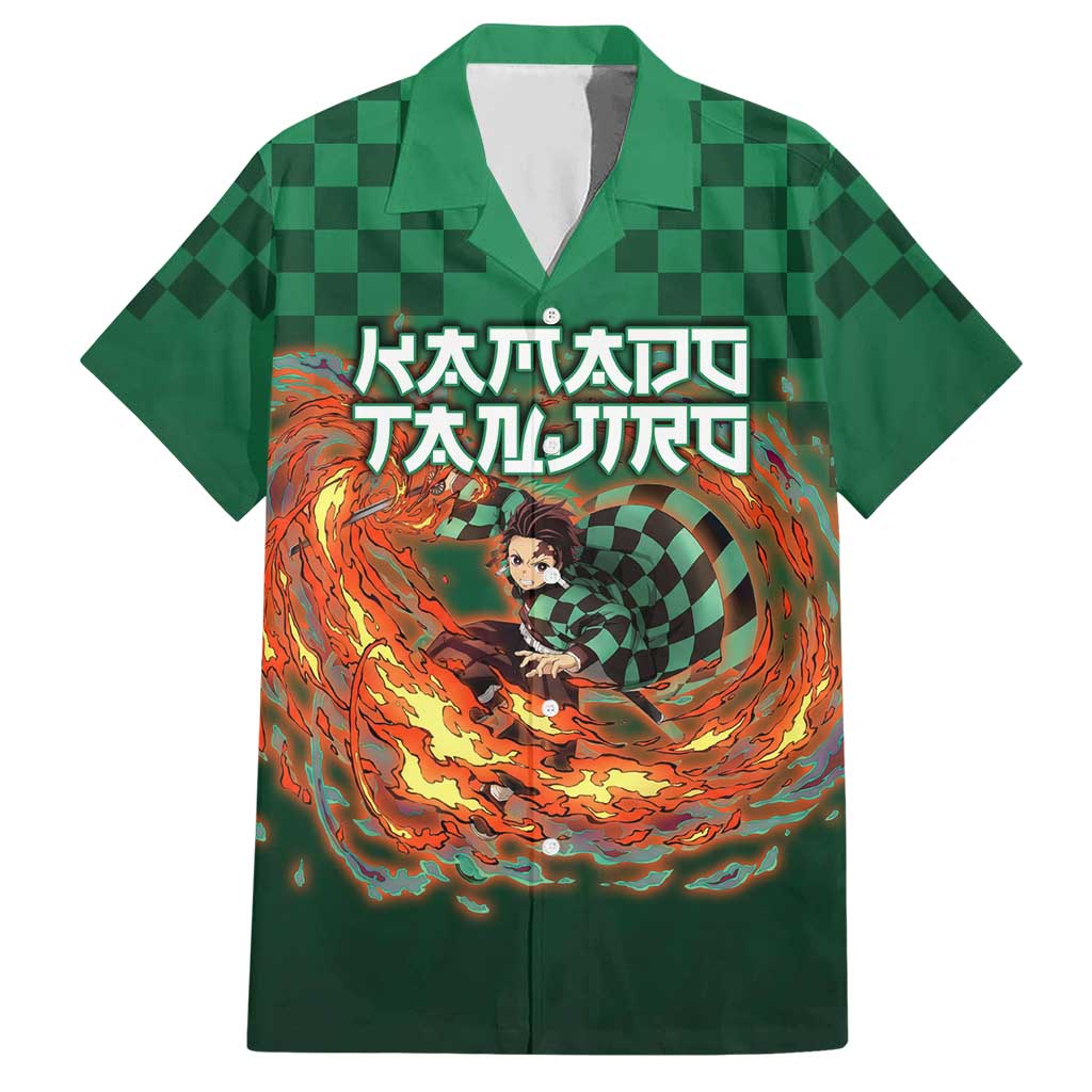 Kamado Tanjiro Demon Slayer Hawaiian Shirt Flame Burst Anime Checkered Style