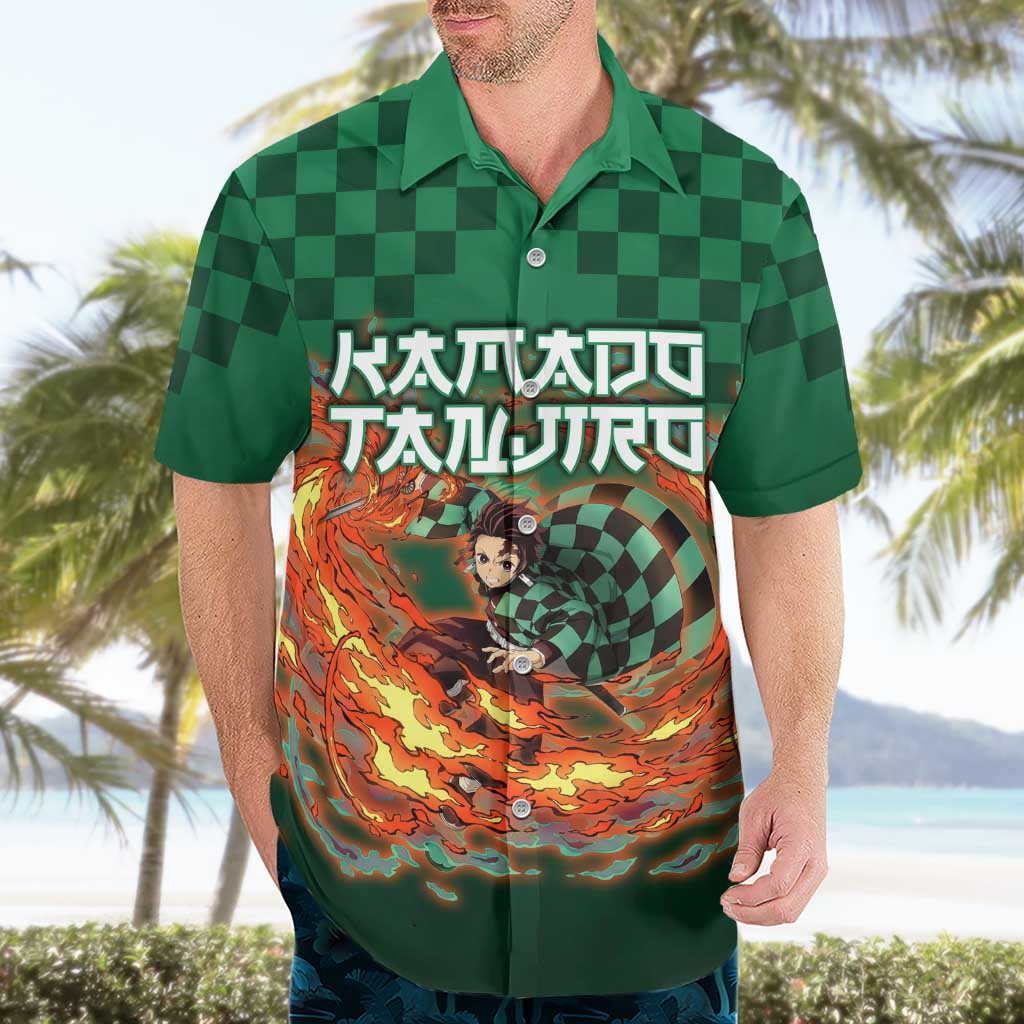 Kamado Tanjiro Demon Slayer Hawaiian Shirt Flame Burst Anime Checkered Style