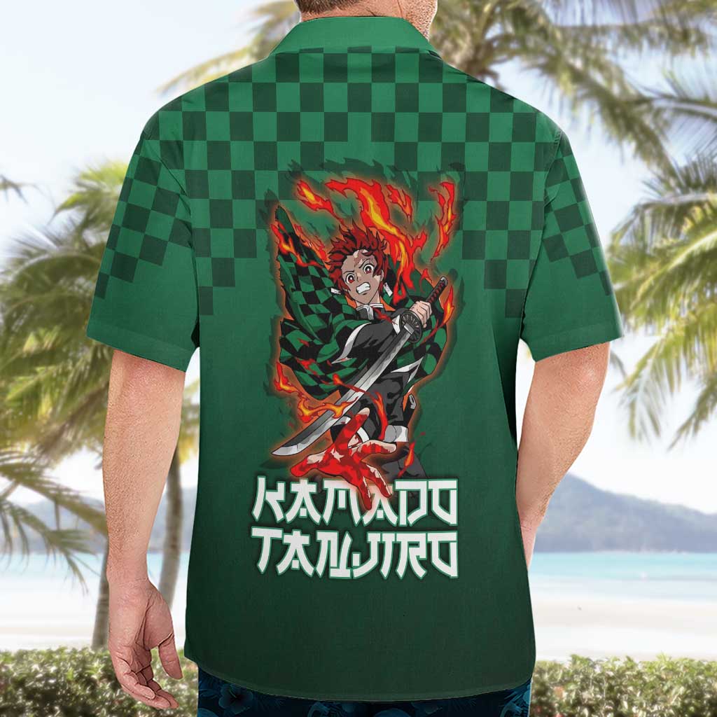 Kamado Tanjiro Demon Slayer Hawaiian Shirt Flame Burst Anime Checkered Style