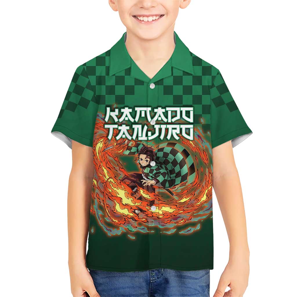 Kamado Tanjiro Demon Slayer Hawaiian Shirt Flame Burst Anime Checkered Style