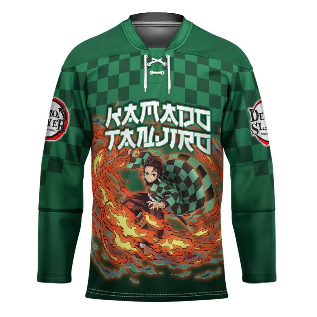 Kamado Tanjiro Demon Slayer Hockey Jersey Flame Burst Anime Checkered Style