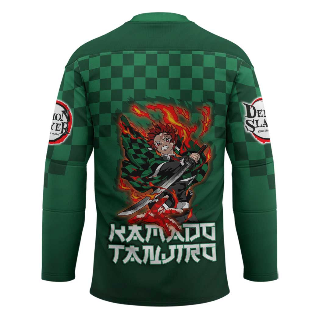 Kamado Tanjiro Demon Slayer Hockey Jersey Flame Burst Anime Checkered Style