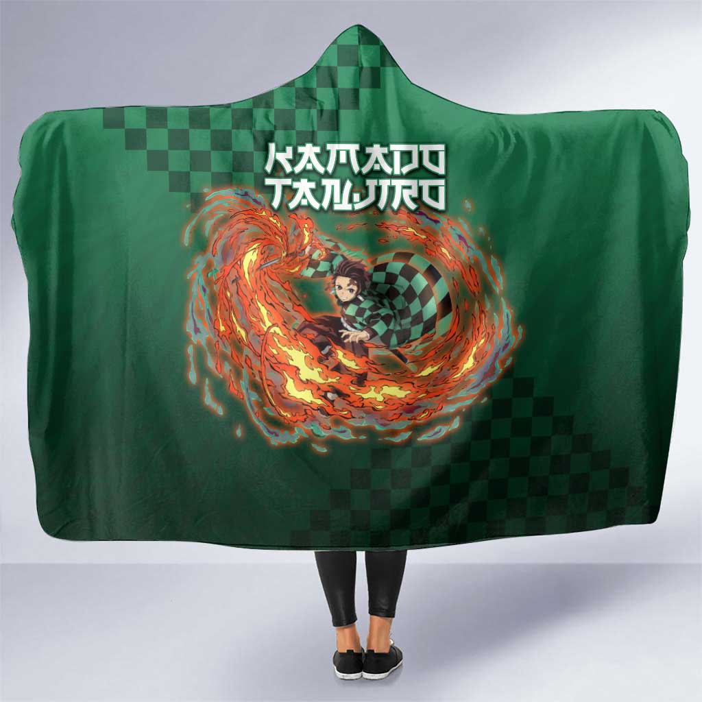 Kamado Tanjiro Demon Slayer Hooded Blanket Flame Burst Anime Checkered Style