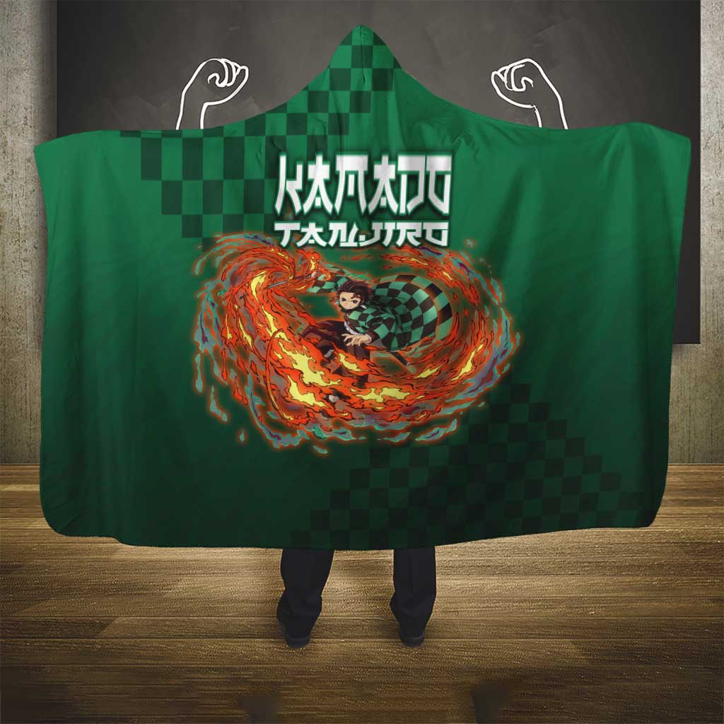 Kamado Tanjiro Demon Slayer Hooded Blanket Flame Burst Anime Checkered Style
