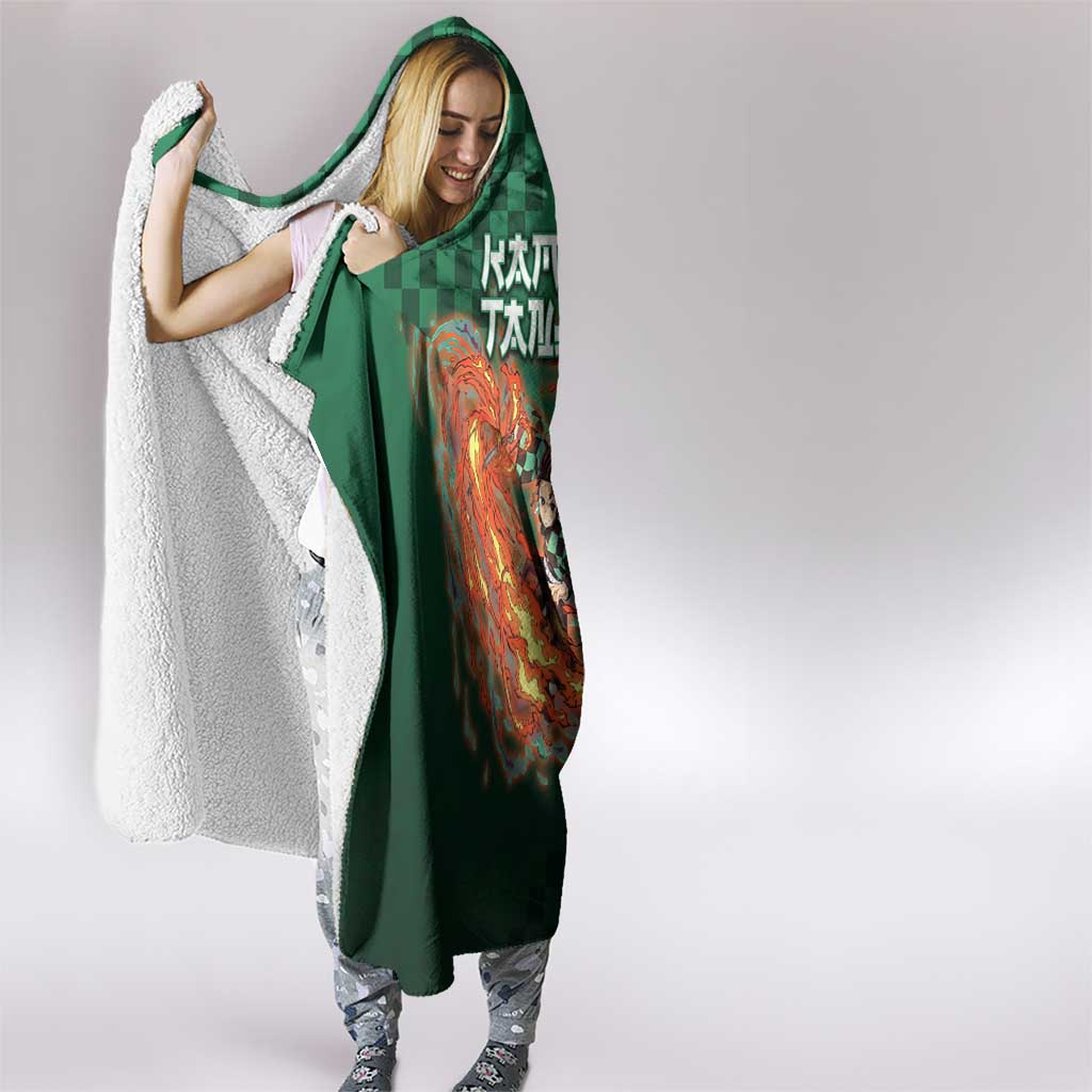 Kamado Tanjiro Demon Slayer Hooded Blanket Flame Burst Anime Checkered Style