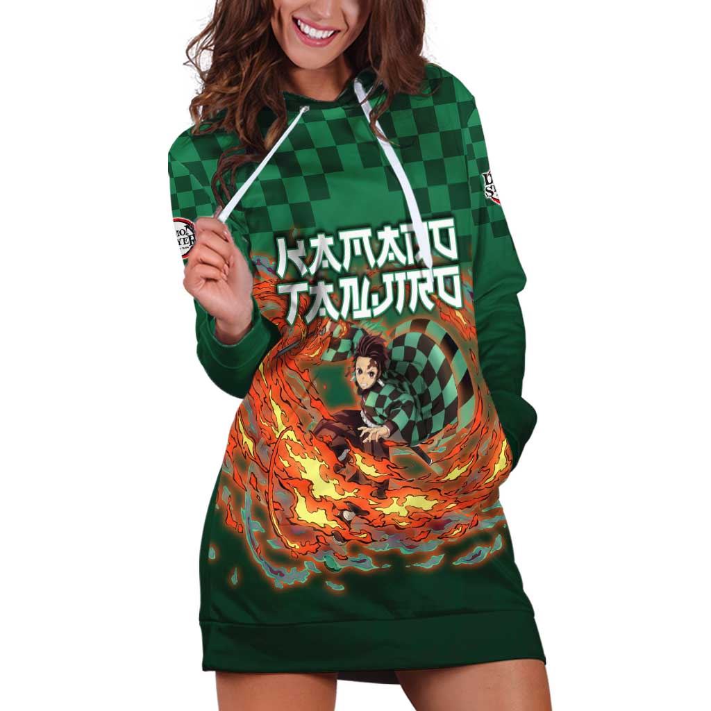 Kamado Tanjiro Demon Slayer Hoodie Dress Flame Burst Anime Checkered Style