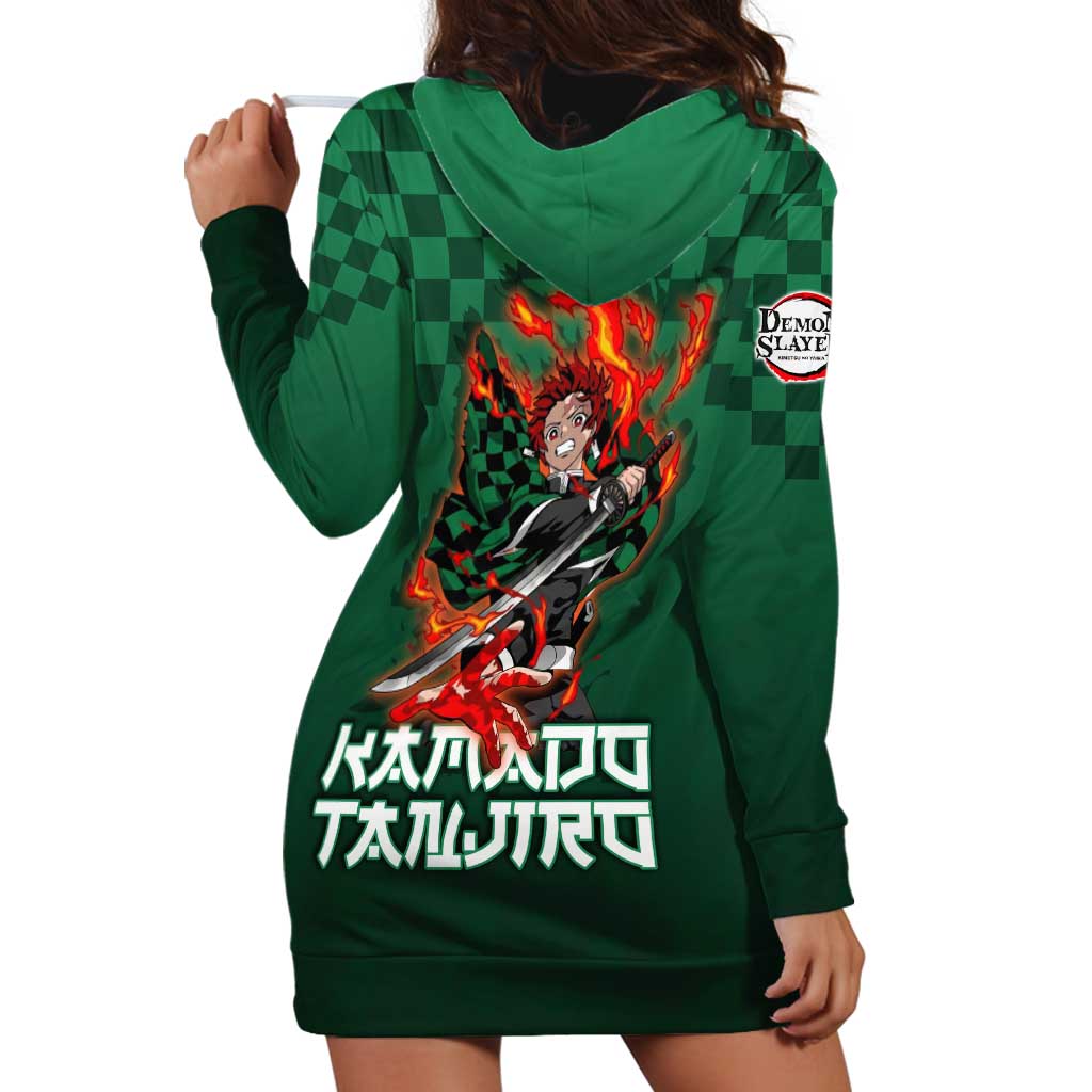 Kamado Tanjiro Demon Slayer Hoodie Dress Flame Burst Anime Checkered Style