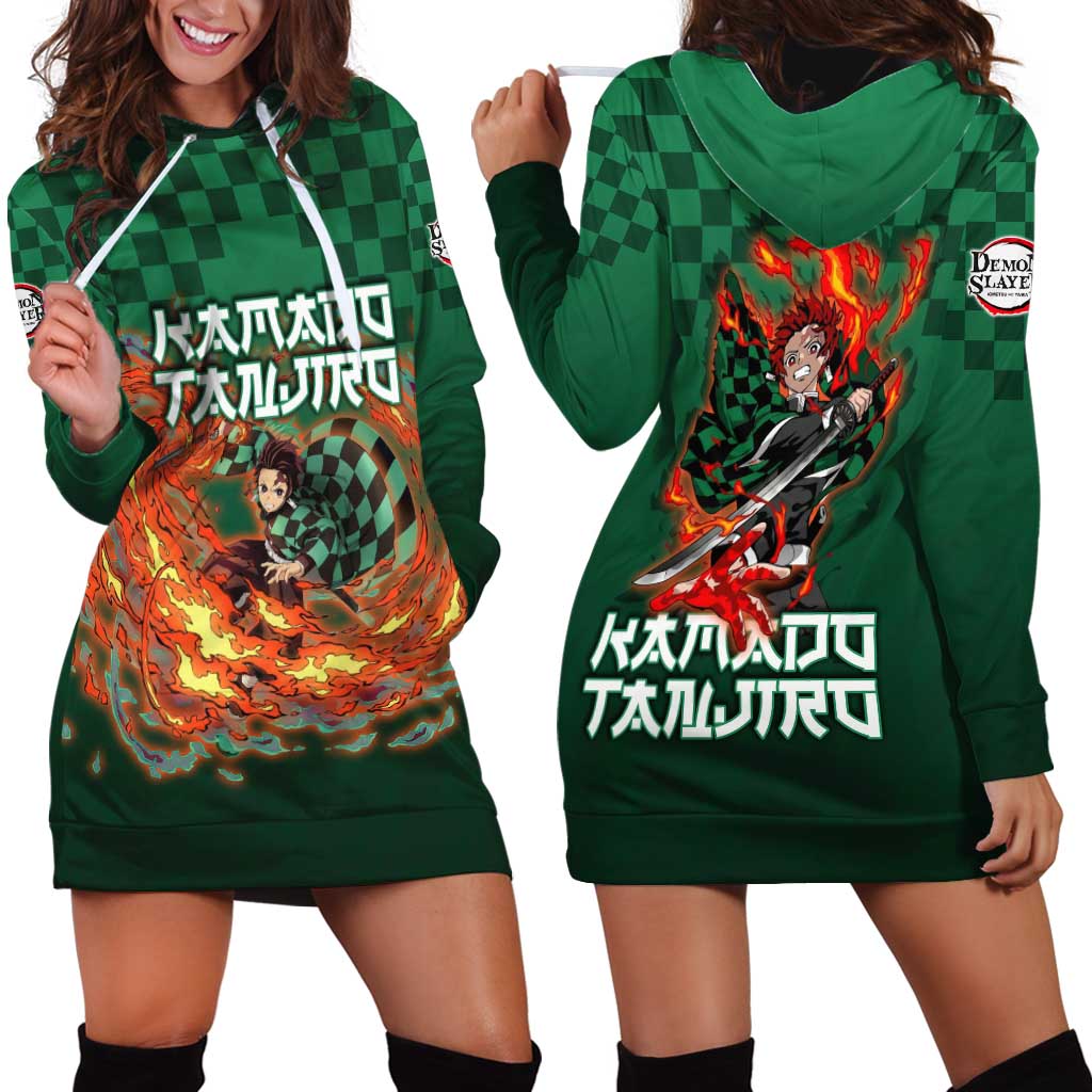 Kamado Tanjiro Demon Slayer Hoodie Dress Flame Burst Anime Checkered Style