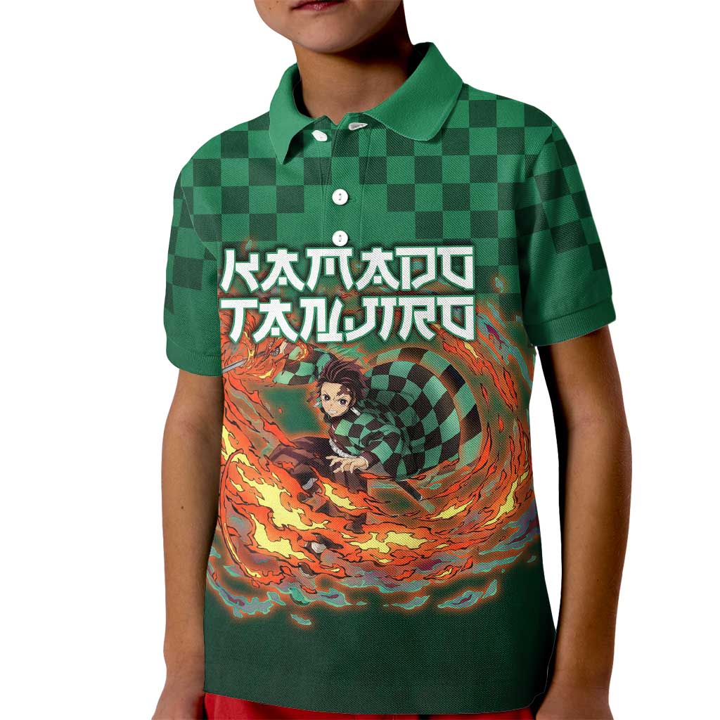 Kamado Tanjiro Demon Slayer Kid Polo Shirt Flame Burst Anime Checkered Style