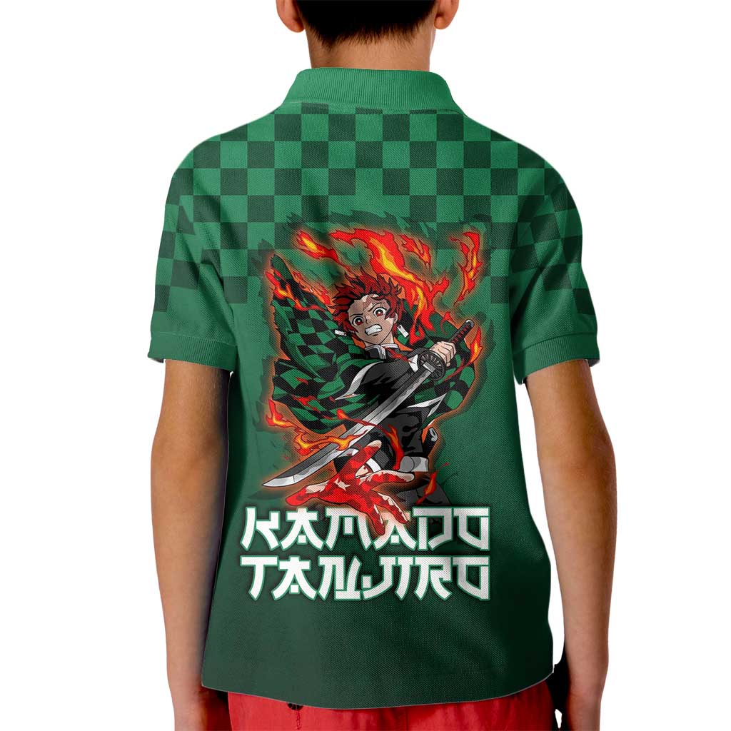 Kamado Tanjiro Demon Slayer Kid Polo Shirt Flame Burst Anime Checkered Style
