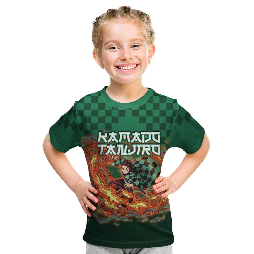 Kamado Tanjiro Demon Slayer Kid T Shirt Flame Burst Anime Checkered Style