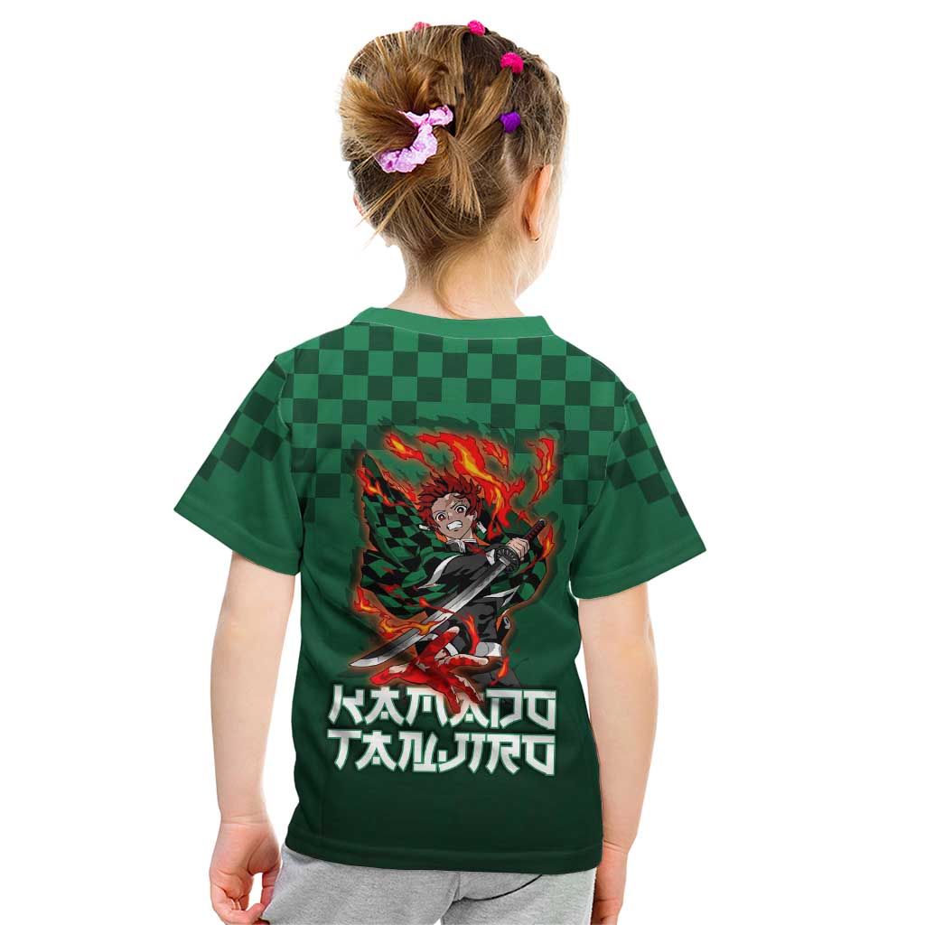 Kamado Tanjiro Demon Slayer Kid T Shirt Flame Burst Anime Checkered Style