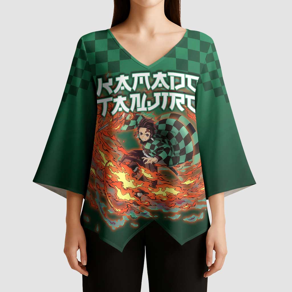 Kamado Tanjiro Demon Slayer Kimono Sleeve Blouse Flame Burst Anime Checkered Style
