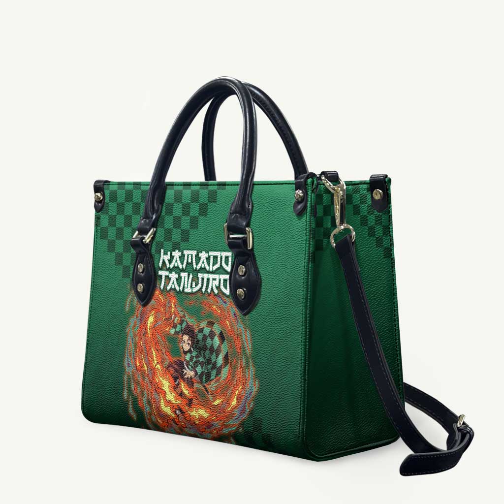 Kamado Tanjiro Demon Slayer Leather Bag Flame Burst Anime Checkered Style