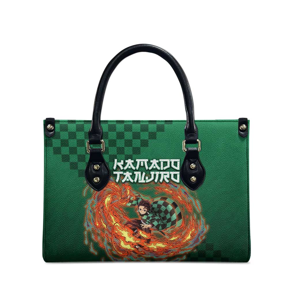 Kamado Tanjiro Demon Slayer Leather Bag Flame Burst Anime Checkered Style