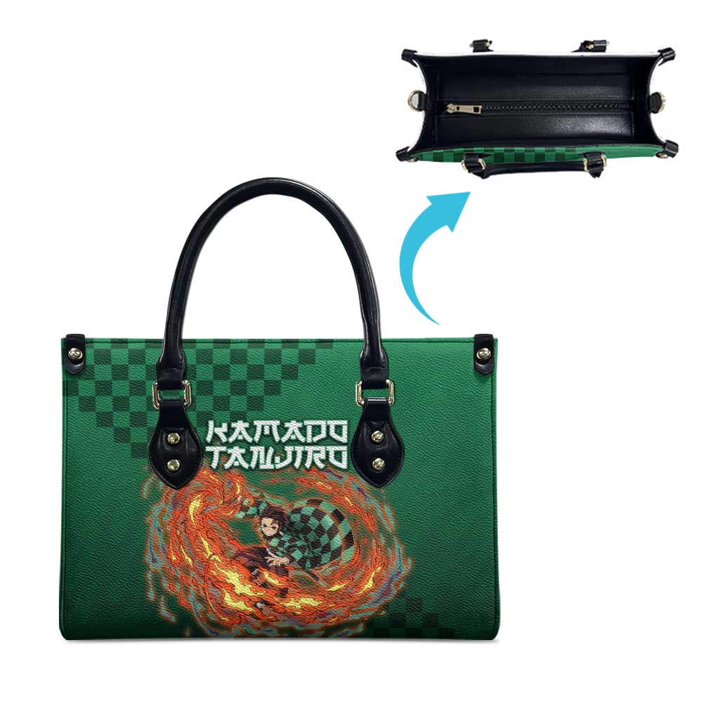 Kamado Tanjiro Demon Slayer Leather Bag Flame Burst Anime Checkered Style