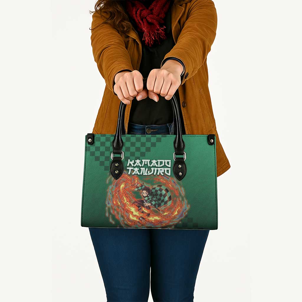 Kamado Tanjiro Demon Slayer Leather Bag Flame Burst Anime Checkered Style