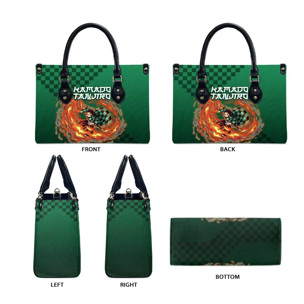 Kamado Tanjiro Demon Slayer Leather Bag Flame Burst Anime Checkered Style