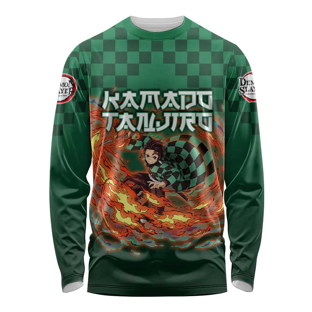Kamado Tanjiro Demon Slayer Long Sleeve Shirt Flame Burst Anime Checkered Style