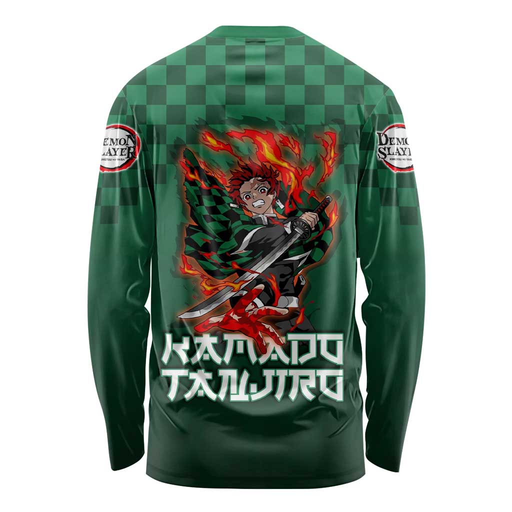Kamado Tanjiro Demon Slayer Long Sleeve Shirt Flame Burst Anime Checkered Style