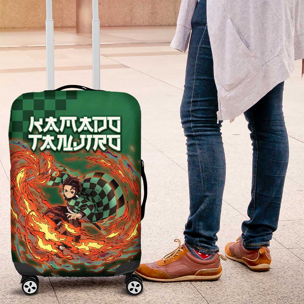 Kamado Tanjiro Demon Slayer Luggage Cover Flame Burst Anime Checkered Style