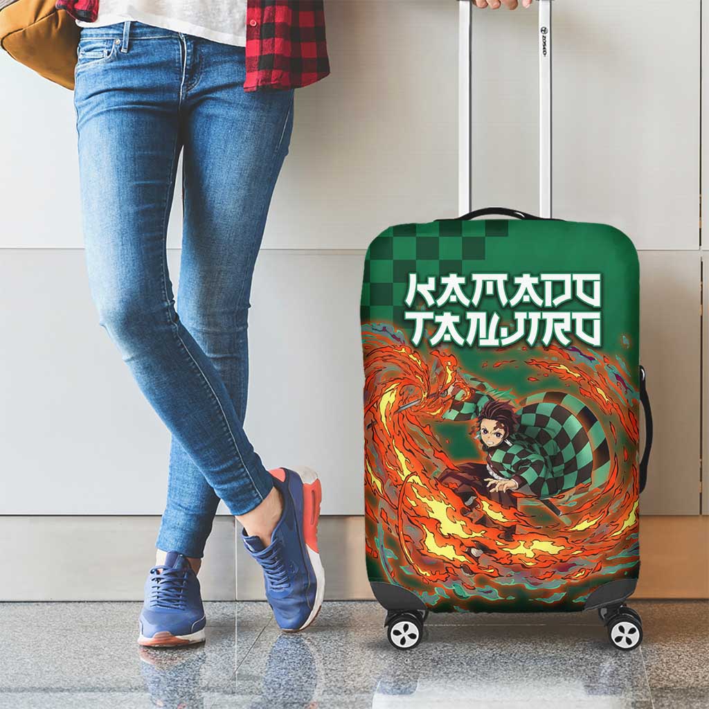 Kamado Tanjiro Demon Slayer Luggage Cover Flame Burst Anime Checkered Style