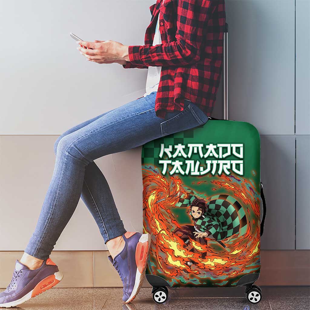 Kamado Tanjiro Demon Slayer Luggage Cover Flame Burst Anime Checkered Style