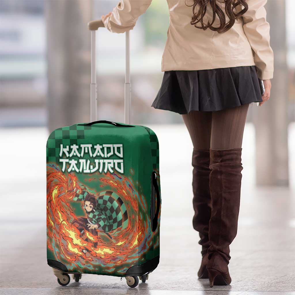 Kamado Tanjiro Demon Slayer Luggage Cover Flame Burst Anime Checkered Style