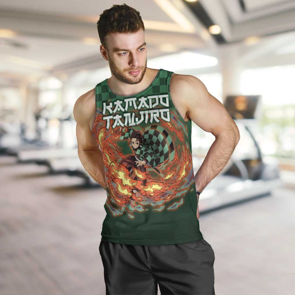 Kamado Tanjiro Demon Slayer Men Tank Top Flame Burst Anime Checkered Style