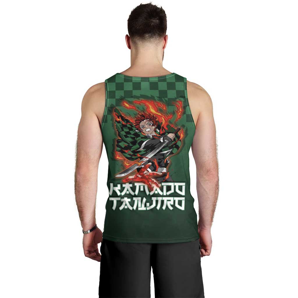 Kamado Tanjiro Demon Slayer Men Tank Top Flame Burst Anime Checkered Style
