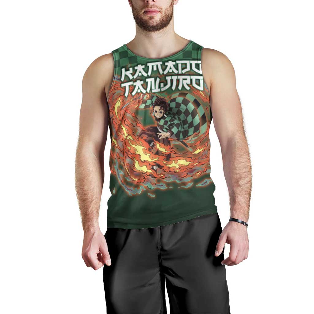 Kamado Tanjiro Demon Slayer Men Tank Top Flame Burst Anime Checkered Style
