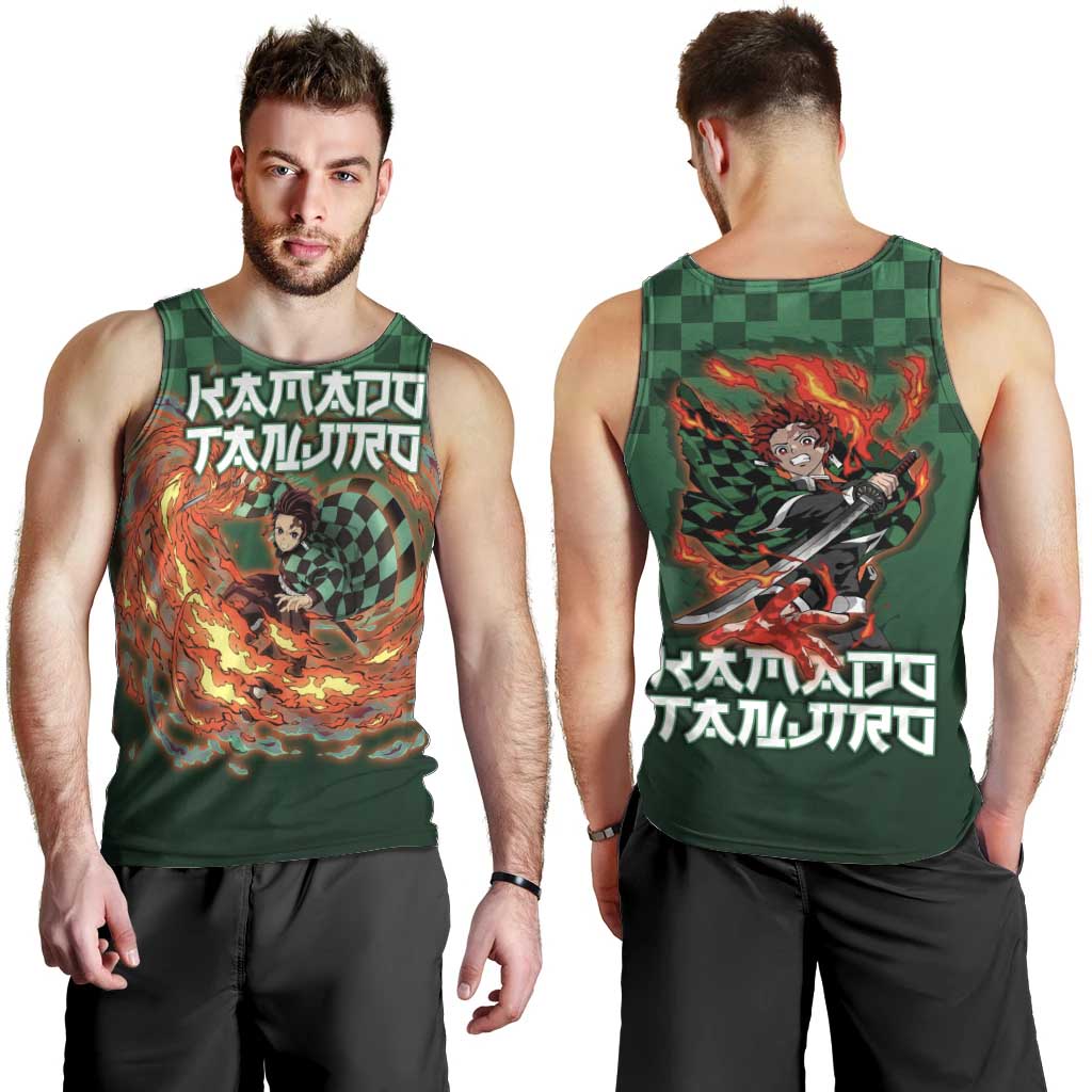 Kamado Tanjiro Demon Slayer Men Tank Top Flame Burst Anime Checkered Style