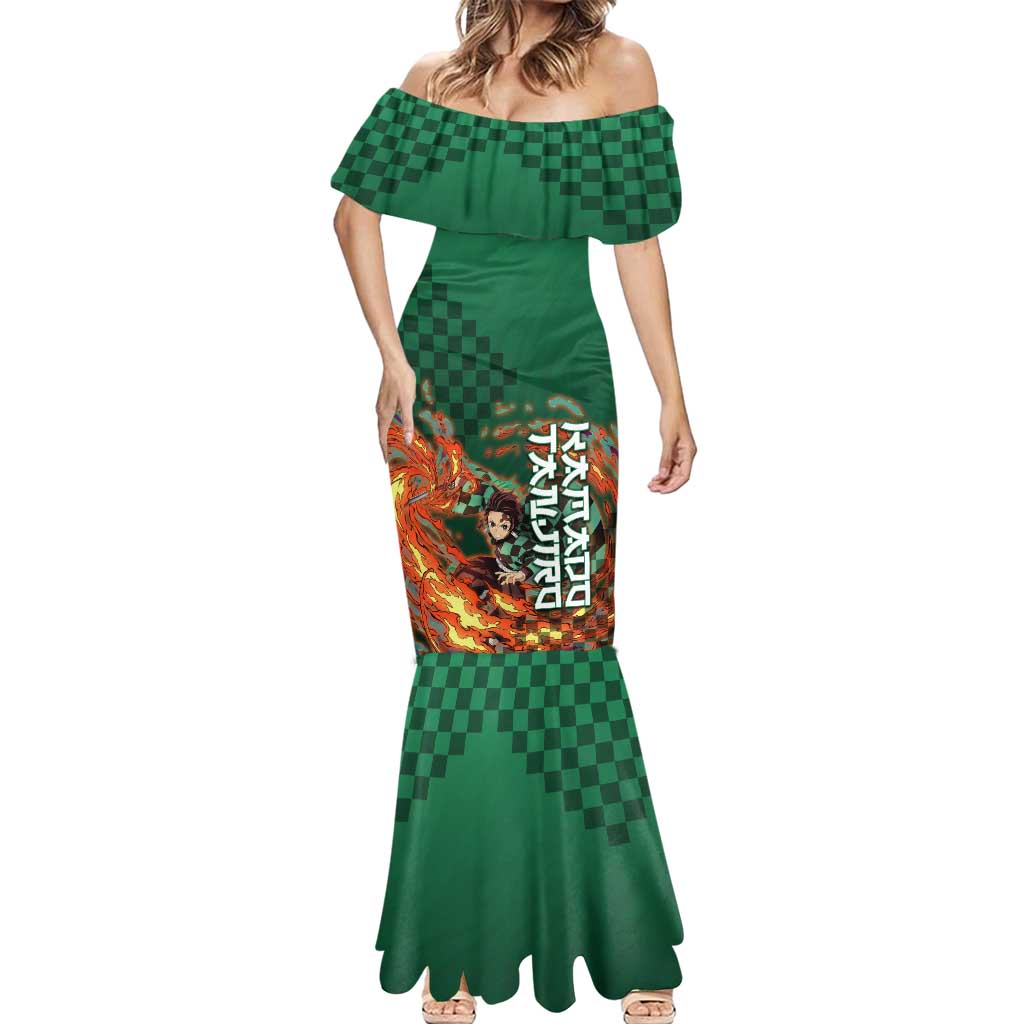 Kamado Tanjiro Demon Slayer Mermaid Dress Flame Burst Anime Checkered Style