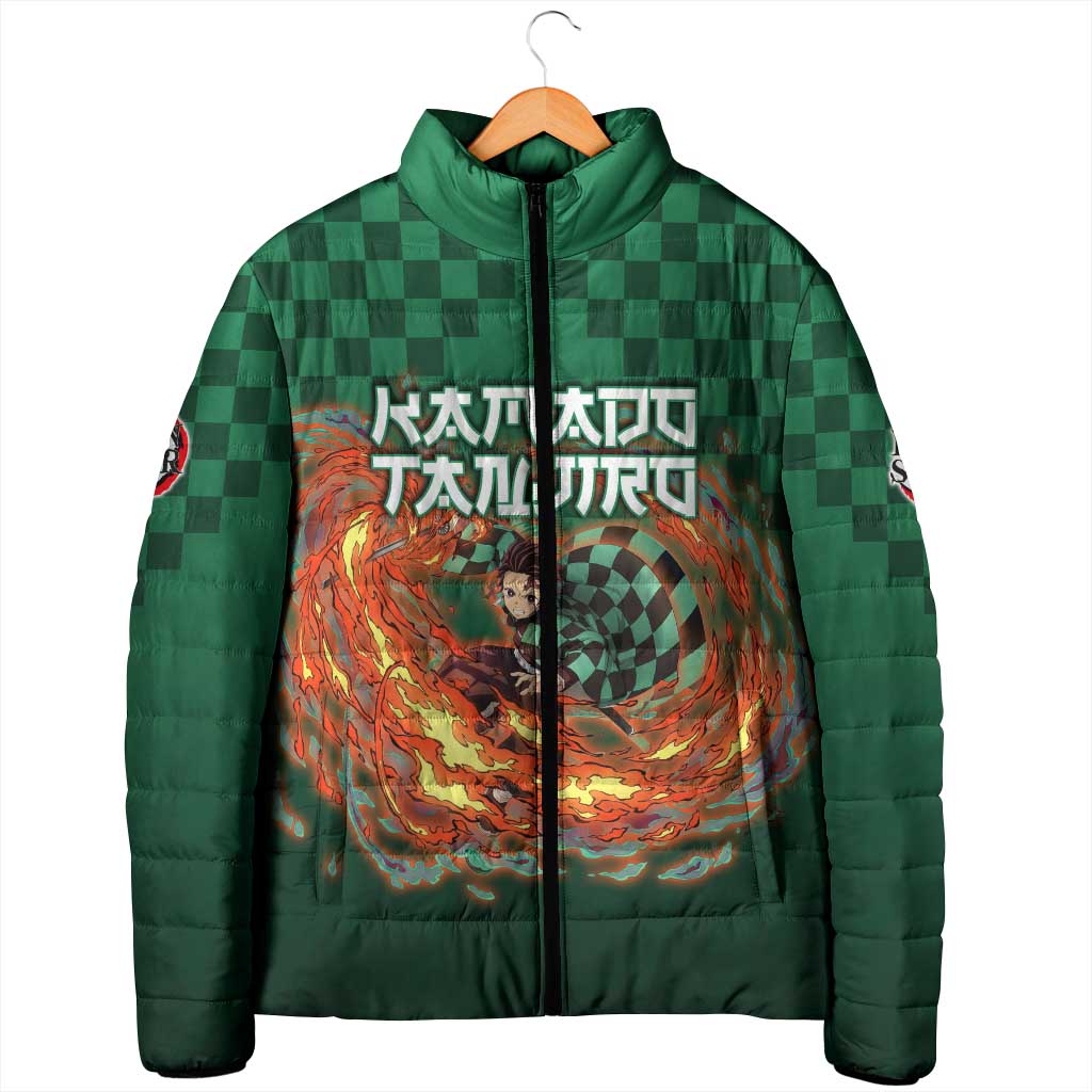 Kamado Tanjiro Demon Slayer Padded Jacket Flame Burst Anime Checkered Style