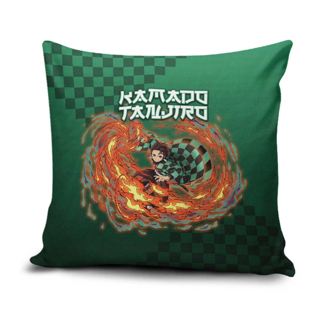 Kamado Tanjiro Demon Slayer Pillow Cover Flame Burst Anime Checkered Style