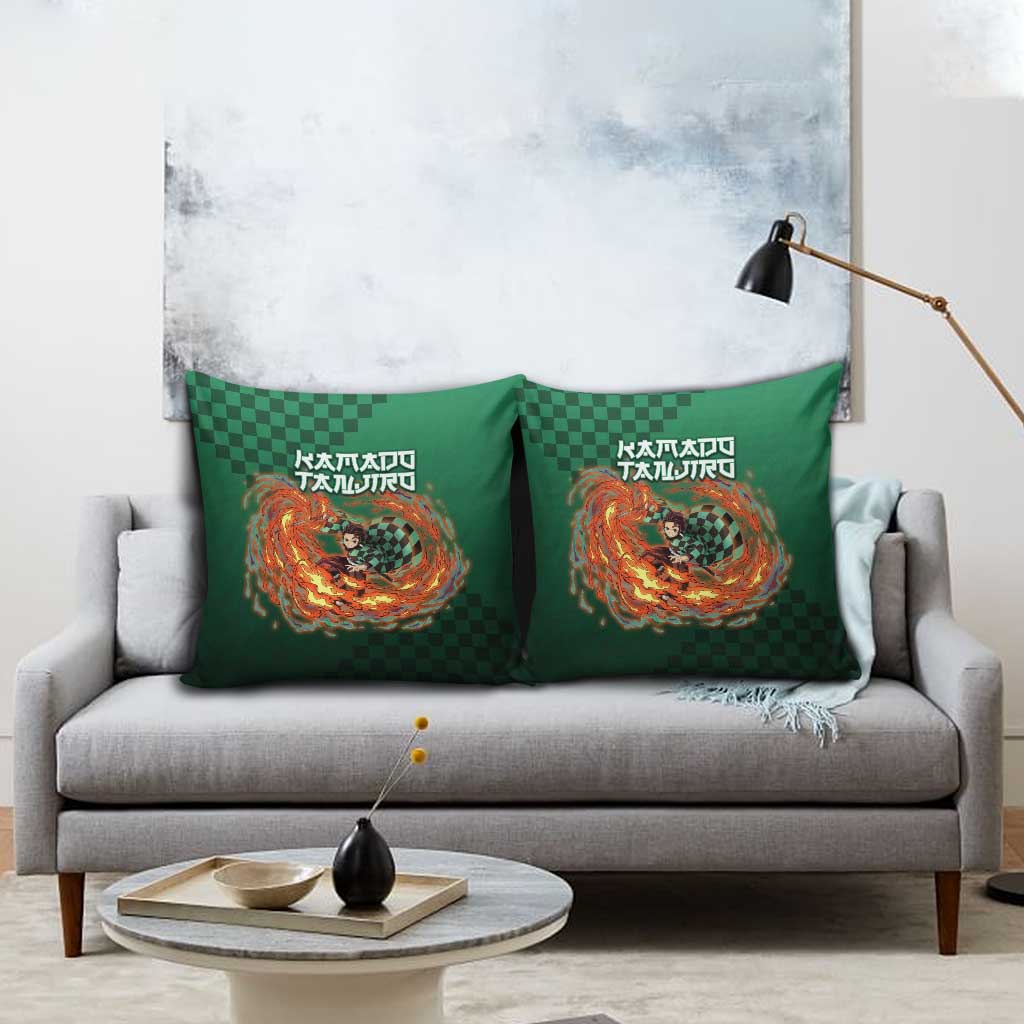 Kamado Tanjiro Demon Slayer Pillow Cover Flame Burst Anime Checkered Style