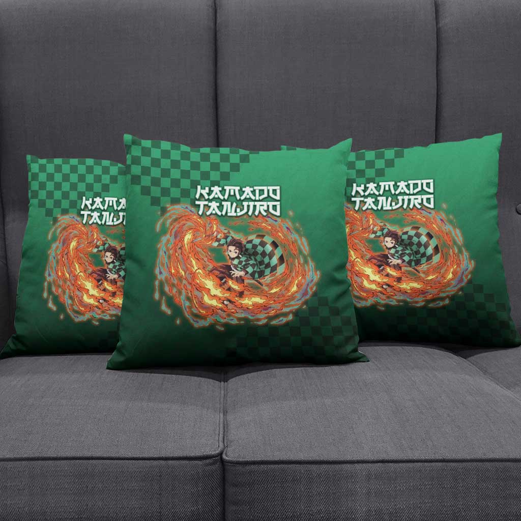 Kamado Tanjiro Demon Slayer Pillow Cover Flame Burst Anime Checkered Style