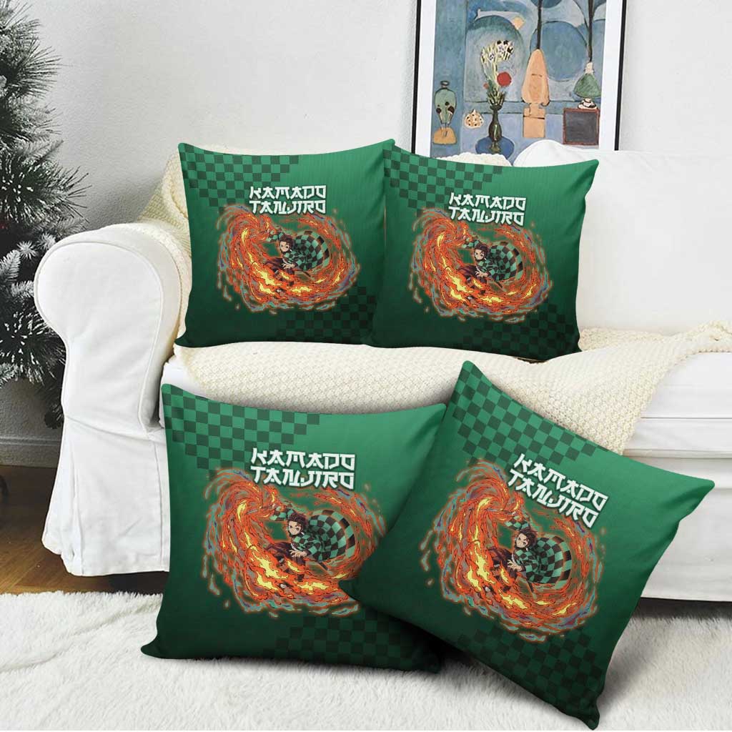 Kamado Tanjiro Demon Slayer Pillow Cover Flame Burst Anime Checkered Style